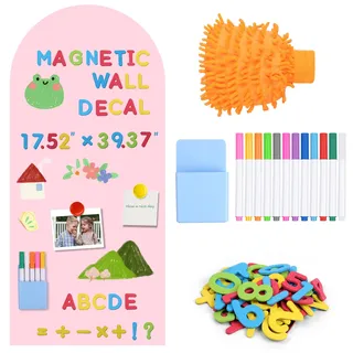 DiULi Magnettafel Kinder 44.5cmx100cm, Magnetboard Magnetwand, Set Magnetische Wandtafel mit 12 Kreidestiften, Handschuhe, Aufbewahrungsbox, Nummer, ideal für Magnete und Notizen, Lila