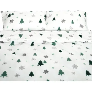 Fleece-Bettwäsche mit grünen Tannenmuster aus 100% Polyester - Kuschelig und pflegeleicht 200x220 cm