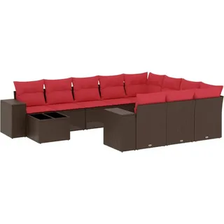 vidaXL 11-teiliges Gartensofa-Set mit Kissen, braun, Polyrattan - Braun