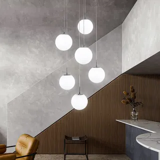 Pendelleuchte Modern Treppenhaus Kugel Hängeleuchte Esstisch G9 Pendellampe Höhenverstellbar Kronleuchter Treppe Lampe Wohnzimmer Lüster (6 flammig)