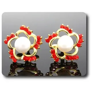 Manschettenknöpfe für Damen 30x3 MM Perle & Rubin Vergoldet 18 K