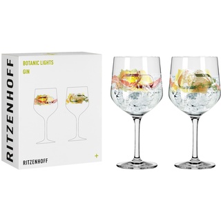 RITZENHOFF 3791001 Gin-Glas 700 ml - 2er-Set - Serie Botanic Lights Nr.1, 2 Stück mit Sommerfarben - Made in Germany, Grün, Orange, Gelb, Rot