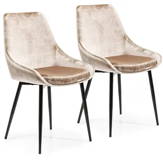 Kare Design Stuhl East Side (2/Set), Beige, Polsterstuhl, Esszimmerstuhl, Samptoptik, Stahlfüße, 83x48x57 cm (H/B/T)