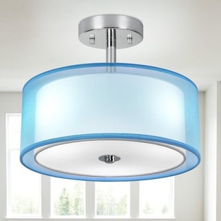 Depuley LED Deckenleuchte Modern, 13" Blau Deckenlampe Rund mit Zwei Schichten Stoffschirm mit 3 E27 Basis für Wohnzimmer Küche Schlafzimmer Flur Esszimmer