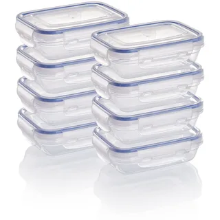 Grizzly Kunststoff Frischhaltedosen Set, 8x Vorratsdosen mit Deckel, flach, rechteckig, stapelbar, mikrowellen- und spülmaschinenfest
