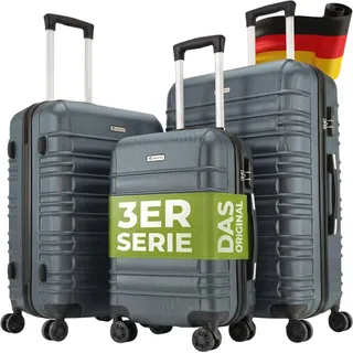 Juskys Kofferset Rom 3-teilig Hartschale Anthrazit, 360° Rollen | Handgepäck & Reisekoffer in M, L, XL mit 55, 84 und 120 l, Zahlenschloss, Teleskopgriff, Trolley aus ABS