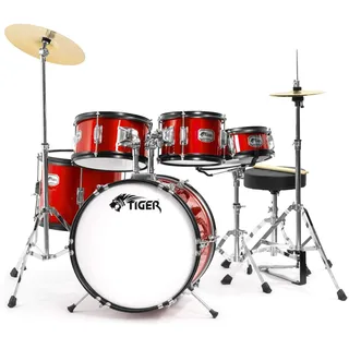 Tiger JDS14 - RD 5-teiliges Junior-Drumset - Rotes Kinder-Drumset, für 3-10 Jahre