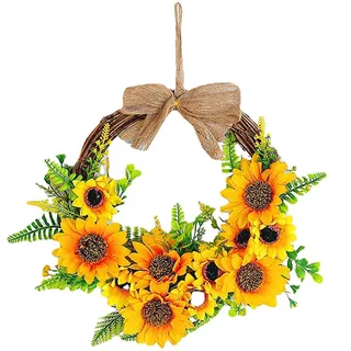 DUOHERESHUI Kunstblumen Kranz Deko, Sonnenblume Kranz, Outdoor Türkranz, Kranz für Haustür, Handgefertigte Wandkranz, für Zuhause, Parties, Türen, Hochzeiten