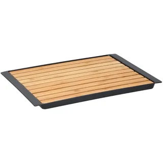 alpina Schneidbrett mit Auffangschale - Bambus Holz-Brett mit Saftrille - Holz-Brettchen - 38 x 27 x 2cm