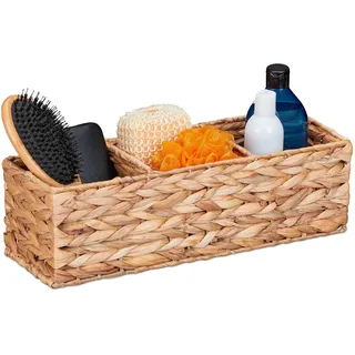 Relaxdays Aufbewahrungskorb Wasserhyazinthe 3 Fächer 18 x 44 x 14 cm braun