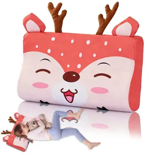SGZIOO Schlummerkids Kissen, 45 x 27 x 6 cm Calmly Kinderkissen, Atmungsaktiv Kissen Kinder, Einzigartige Tiere Kinderkopfkissen, Ergonomisch Schlummerkissen Kinder für Kleinkind Schlaf, Hirsch