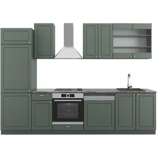 Vicco Küchenzeile Fame-Line 300 cm Grün-Gold Landhaus/Anthrazit