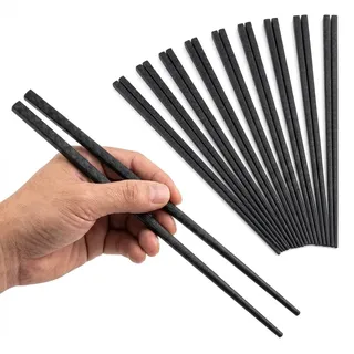 Set mit 10 Paar wiederverwendbaren chinesischen Essstäbchen – Schwarze Essstäbchen mit rutschfester Oberfläche und modernem Design – Spülmaschinenfest, langlebig und ideal für Anfänger (24 cm)