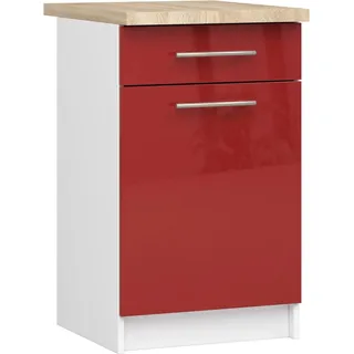 Akord Küchenschrank Oliwia Mit Arbeitsplatte Weiß-Rot Hochglänzend 50X46X85 Cm - Weiß, Rot