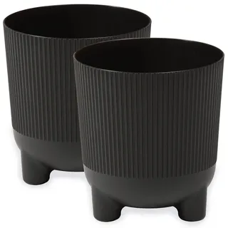PECZEKO Blumentopf matt, Pflanzkübel mit Beinen, Dekorativer Topf für, groß und klein Pflanzen, 2er-Set blumenkübel, blumenkübel kräutertopf (2 Pack) Schwarz, ø 14 cm
