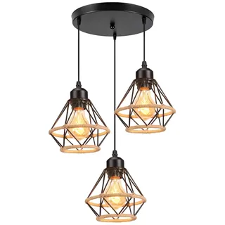 PETITES ECREVISSES 3 Flammige Pendelleuchte Industrie Hängelampe Schwarz Metall Pendellampe 16CM Design mit Hanfseil Deckenleuchte E27 Für Wohnzimmer Café Restaurant