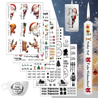 6 Stück Kerzentattoos Weihnachten, Kerzen Sticker Weihnachten, Weihnachten Kerzenfolie, Kerzentattoo Wassertransferdruck, für Kerze Tasse DIY Geschenk, Kerzen Dekorieren
