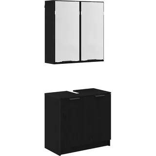 vidaXL Badezimmerschrank-Set 2 Stk. Schwarz Eichen-Optik Holzwerkstoff - Schwarz