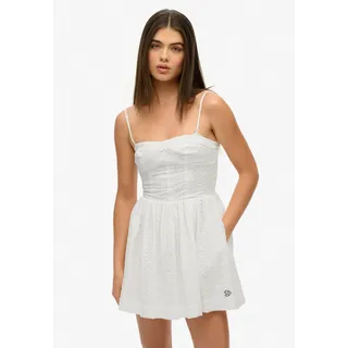 Sommerkleid SUPERDRY "BRODERIE CAMI MINI DRESS", Damen, Gr. XL, N-Gr, weiß (chalk weiß broderie), Web, Obermaterial: 100% Baumwolle, unifarben, slim fit normal, ohne Ausschnitt, Kleider Sommerkleid, mit schöner Lochstickerei