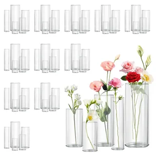Glasvase Tischdekoration Zylindrische Glasvase Kann FüR Blumen, Kieselsteine, Dekorative Tischvasen Verwendet Werden, Glasvasen Gemischter GrößE KöNnen FüR Hochzeiten (60, 15+15+20+25+30cm)