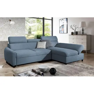Ecksofa Schlafsofa Sofa ANTON XS in Stoff Esito Hellblau Ottomane Rechts - Blau
