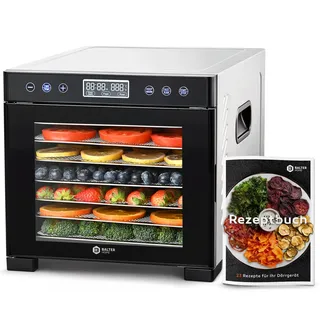 Balter Dörrautomat Edelstahl, Dörrgerät mit 7 Einlegefächern, BPA-frei, 600 W, 35°–75°C, Timer bis 48 Std, Dehydrator, Obsttrockner, Dörrapparat, Warmhaltefunktion, Obst Fleisch Pilze, Rezeptbuch