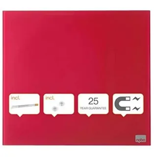 Nobo Glas-Whiteboard Kleine Magnetische Wandtafel, Trocken Abwischbare Glas-Oberfläche, Rahmenlos, Unsichtbare Wandmontage, 300 x 300 mm, Inkl. Markerstift und Magneten, Rot, 1903954