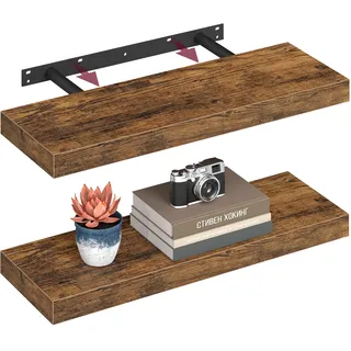 VASAGLE Wandregal, 2er Set, Schweberegal, Regalbrett, 20 x 60 x 3,8 cm, Wandboard für Bilderrahmen, Deko, Regal für Wohnzimmer, Arbeitszimmer, Küche, vintagebraun LWS26BX-2