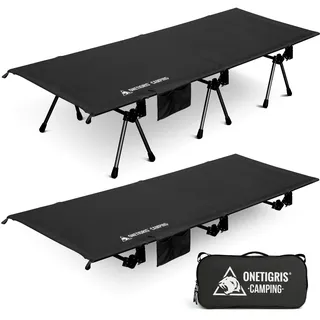 OneTigris SUPRANUBIS Feldbett klappbar 190×70 cm, tragbar Campingbett faltbar leicht, Klappbett Camping bis 150 kg für Zelt, Outdoor, Reisen, Garten, Büro (Schwarz)