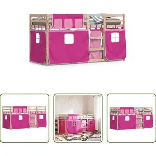 The Living Store Etagenbett mit Vorhängen Rosa 90x190 cm Massivholz Kiefer - Rosa
