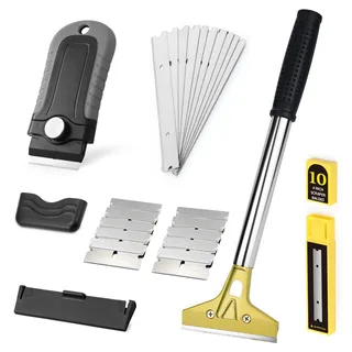 EHDIS 2 Stück Tapetenentferner Set mit 20 Ersatzklingen - Tapetenschaber mit Langer Gummigriff 4'' und Glasschaber 1.5'', für Fenster, Fliesen, Tapeten, Küche, Herd, Kochfeld und Backofen