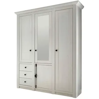 furn.design Kleiderschrank Hooge in weiß Pinie Landhaus Drehtürenschrank 4-türig mit Spiegel 147 x 206 cm - Weiß