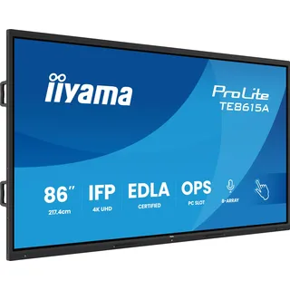 iiyama ProLite TE8615A-B2AG 217.4cm 86" IPS LED interaktives Display 4K UHD 40 Touchpunkte DeepContrast-IR++ HDMI DP USB-C DP-Alt USB2.0/3.2 RJ45 WiFi OPS Android 14 Google EDLA PIR NFC AntiGlare 24/7