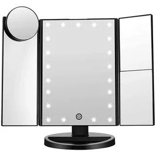 Uniq Hollywood-Makeup-Spiegel Klappspiegel mit LED-Licht, Schwarz 1 St