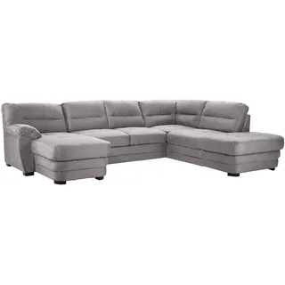 Mivano Wohnlandschaft Royale, Zeitloses Bettsofa in U-Form mit Schlaffunktion, kleinem Bettkasten und hohen Rückenlehnen, 316 x 90 x 230, Mikrofaser, grau