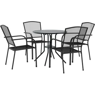 Gartenstuhl-Set 5-tlg. Stapelbar Pulverbeschichteter Stahl - Grau