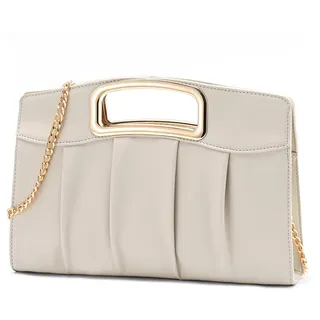 RAVUO Clutch Damen, Kleine Handtasche Umhängetasche Elegant Abendtasche Damen aus Pu-leder Mode Klatsch Tasche mit Kette Clutch Beige für Hochzeit Freizeit Party