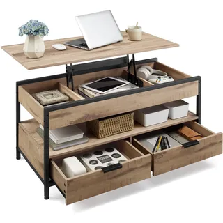 VASAGLE Couchtisch Kamelbraun-tintenschwarz 50 x 100 cm