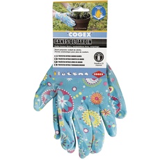 Cogex 90351 Gartenhandschuhe, Polyester, Nitrilbeschichtet, Blau, Motiv Blumen, Größe 8