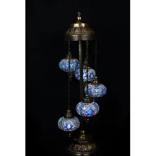 Türkische Stehlampe - Orientalische Lampe - Blau - 5 Mosaik-Glaskugeln - Handgefertigt - 120 cm hoch - Blau