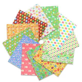 Geluode Oster Stoffe Zum Nähen 12 Stück,Easter Fabric Patchwork Stoffe Paket 40 x 50 CM/16 x 20 Zoll,Küken Häschen Osterei Baumwollstoff für Ostern Frühling Basteln Nähen Home Party Dekor