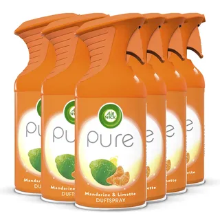 Air Wick PURE Mandarine & Limette – Aromatisch-frisches Duftspray geruchsneutralisierend & ohne feuchten Niederschlag – Duft: Mandarine & Limette – 6 x 250 ml