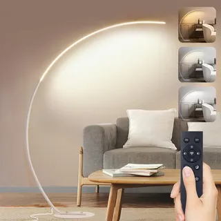 LED Stehlampe Wohnzimmer Bogenlampe, 25W Dimmbar Stehleuchte mit Fernbedienung, Weiß Modern Bogenleuchte 3 Farbtemperaturen & Memory-Funktion, Ecke Leselampe für Sofa Büro Schlafzimmer, 165CM
