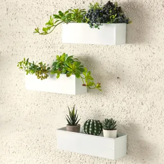 LáLáGreen Wand-Pflanzgefäß für den Außenbereich (3 Stück, 35,6 cm), große Wandhalterung, Pflanzgefäße für Sukkulenten, weiß, rechteckiger Metall-Blumentopf, Lange Fensterkästen, Zaungeländer