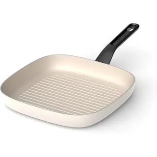 BergHOFF Leo Grillpfanne, 26 cm, quadratisch, keramische Antihaftbeschichtung, induktionsgeeignet, recyceltes Aluminium, Cool-Touch Griff, weiß - Weiß