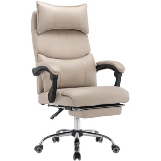 Ergonomischer Bürostuhl mit Fußstütze, Kopfstütze und Lendenwirbelstütze, Chefsessel, höhenverstellbar, geeignet für Büro und Homeoffice - Beige