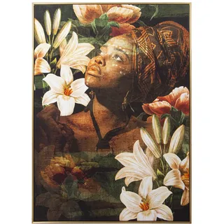 DRW Leinwandbild, rechteckig, bedruckt mit Damen und Blumen, Goldrahmen, 100 x 4 x 140 cm