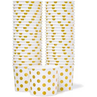 MATICAN Papier-Eisbecher – 50 Stück, 325 ml, Einweg-Dessertschalen für heiße oder kalte Speisen, 325 ml, Partyzubehör, Leckerlibecher für Eisbecher, gefrorenen Joghurt, Suppe, Goldfolie gepunktet