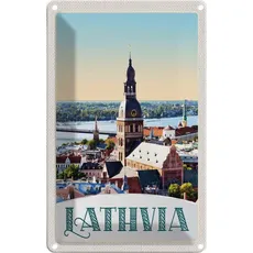 Blechschild 20x30 cm - Lathvia Ausblick auf Stadt Brücke