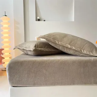 Michorinee Warme Fleece Spannbettlaken 180x200cm Cashmere Touch Kuschelig Flauschig Plüsch Flanell Bettlaken Spannbetttuch für Boxspringbett Topper Matratze bis 30 cm Hohe Khaki